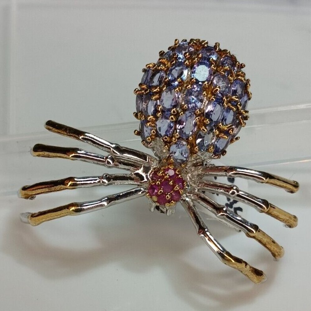 Vintage Tanzanite & Ruby SPIDER BROOCH Jewelry